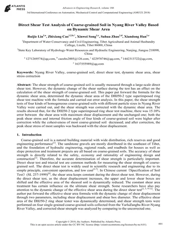 Más sobre Análisis de la Prueba de Corte Directo de Suelo de Grano Grueso en el Valle del Río Nyang